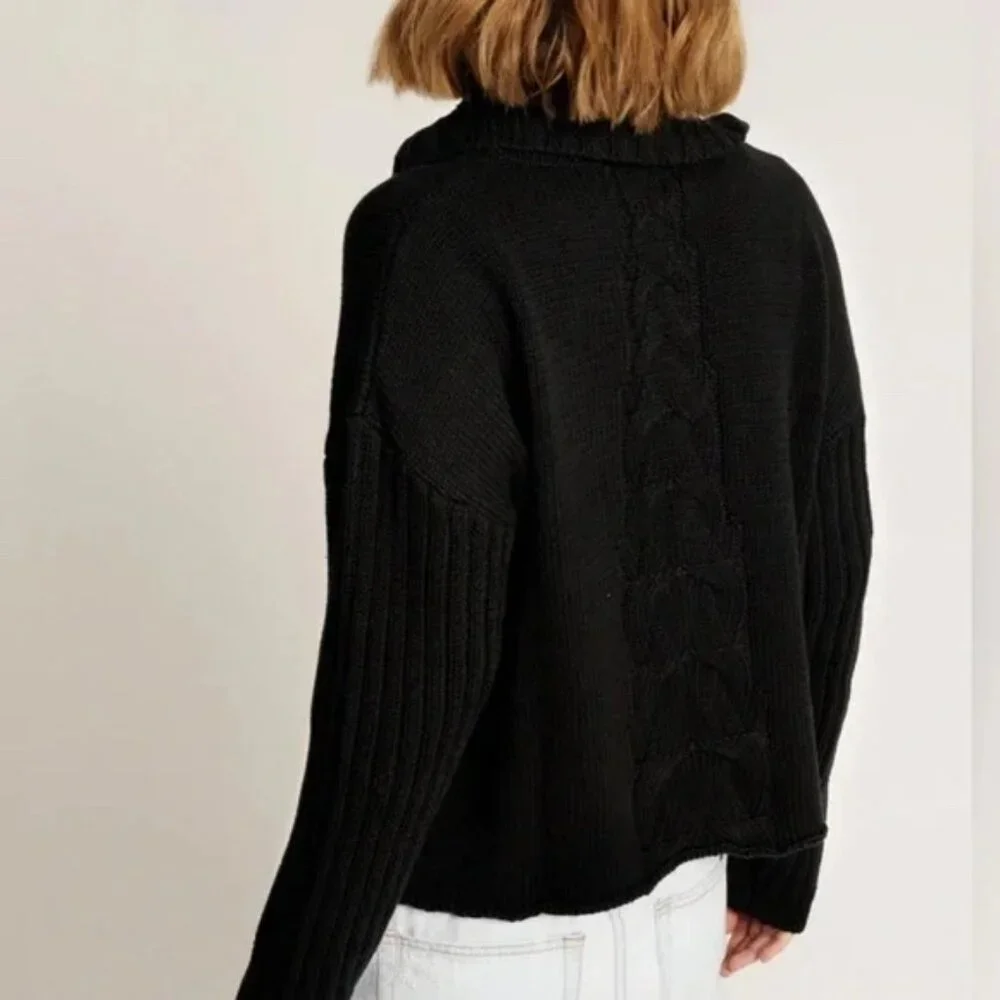 One Teaspoon Poison Classic Chunky Roll‎ Neck Cotton Knit Sweater Black S NEW